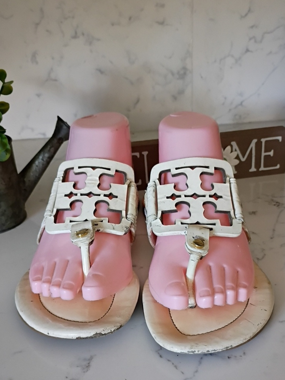 Tory Burch White Cutout Strap  Footform Sandals